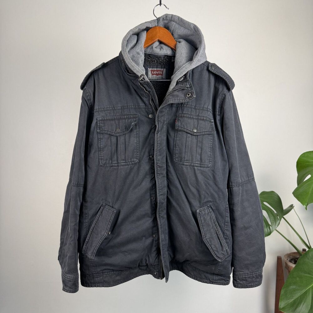 Levi’s Sherpa Lined Hooded Field Jacket Men’s XXL Gray (SEE DETAILS)
